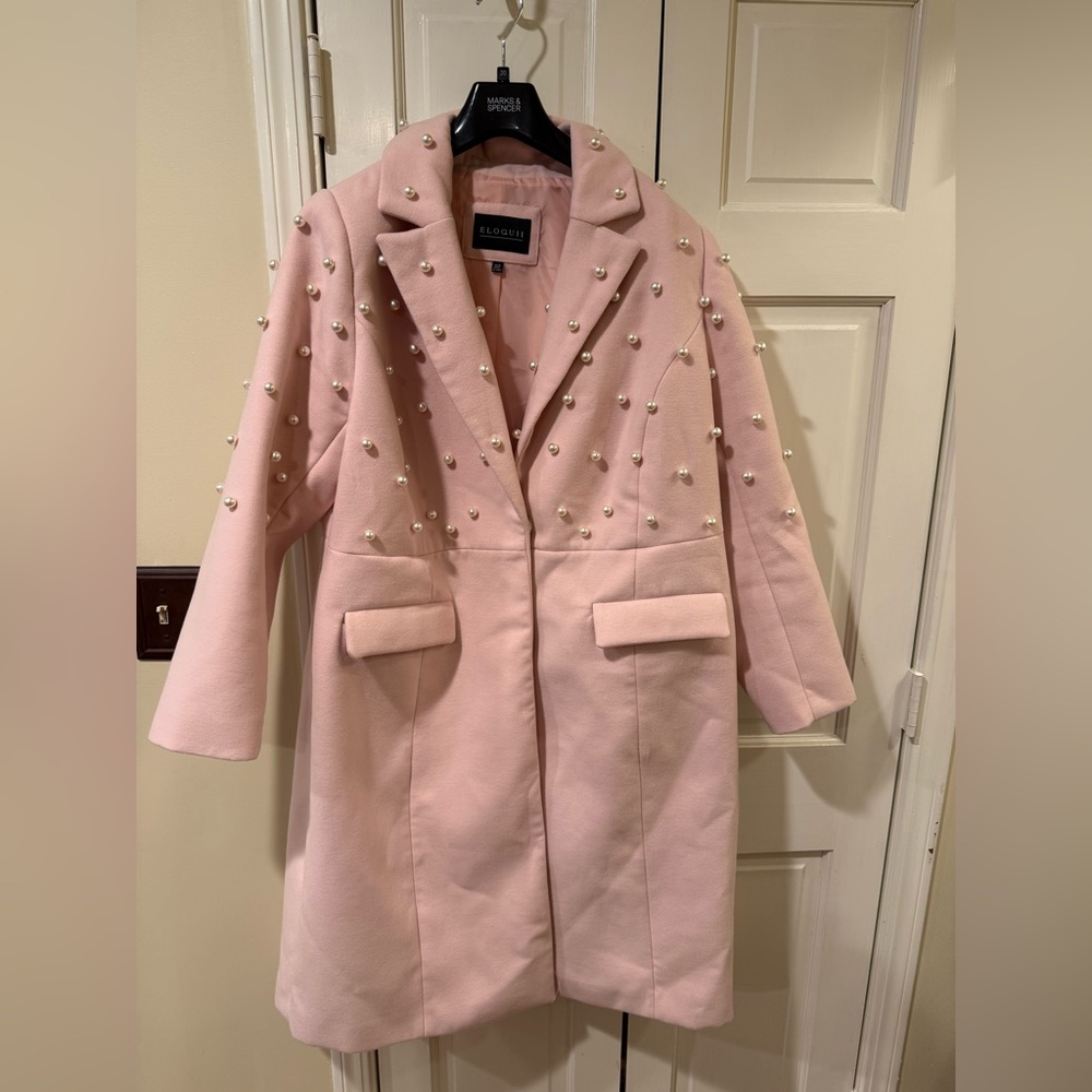 Eloquii light pink pearl coat 14/16 preppy girly Blair Waldorf feminine - Picture 4 of 10